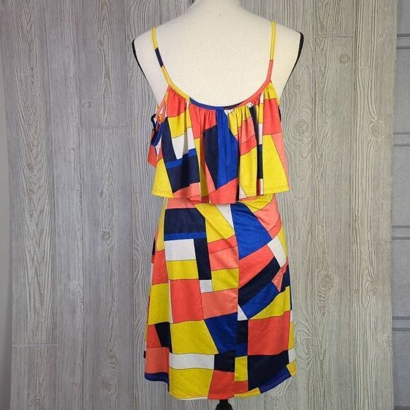 Vintage Purple Rain Womens Size Medium Cold Shoulder Dress Multicolor Geometric - Picture 2 of 10